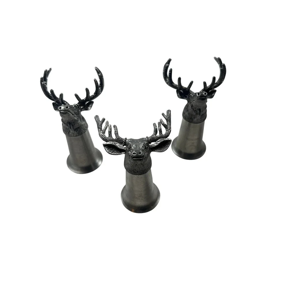 Jägermeister Pewter Shot Glasses Deer Head Antler Metal‎ Lot of 3 Barware